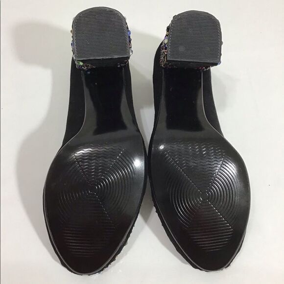 NORKA Black Suede Rhinestone Embellished High Heel Slip-On Pump Shoe NWOT Size 9 - Picture 4 of 11